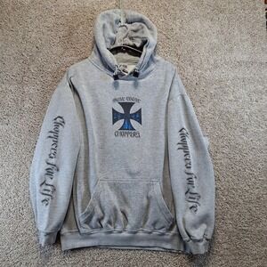 West Coast Choppers Hoodie Mens Gray Jesse Who Graphic Iron Cross Streetwear VTG